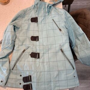 Light Blue Checkered Jacket with Toggle Closures